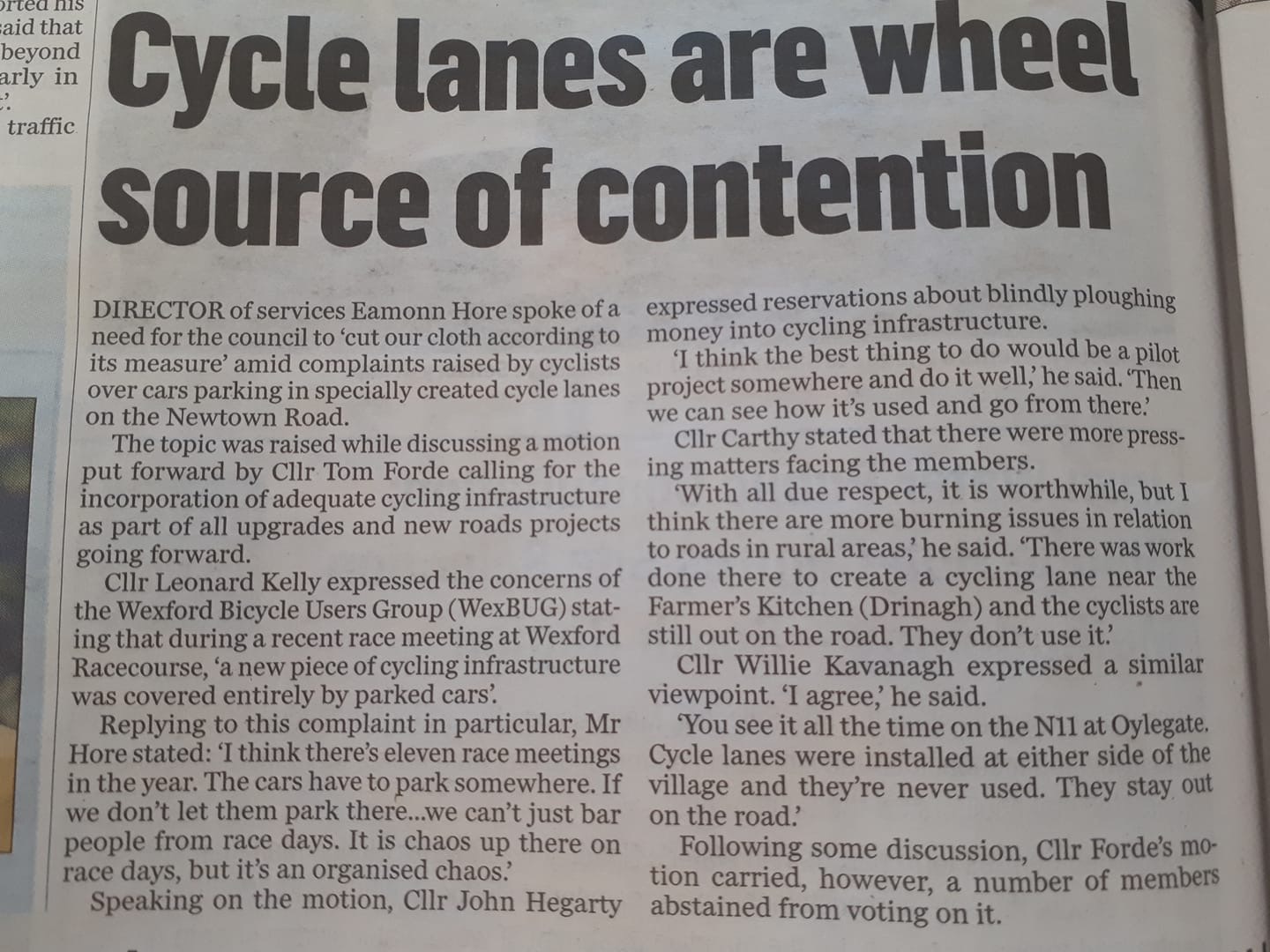 Read more about the article ‘Cycle lanes are wheel source of contention.’